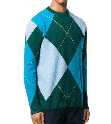 China Custom Anti-Wrinkle OEM Sweater Men Knitted Argyle Jacqurd Intarsia Vintage Pullover Unisex Sweater Wholesale for sale