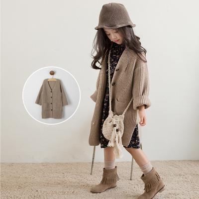 China OEM Autumn Winter Baggy Buttons Long Sleeve V-Neck Girls Anti-Wrinkle Cardigan Sweater for sale