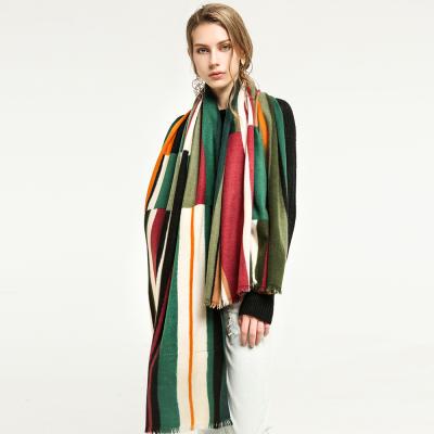 China Hot Sale Acrylic Winter Europe Acrylic High Street Striped Women's Sweater Scarf for sale