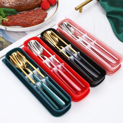 China Viable Hot Sale Stainless Steel Flatware Gold Silver Cutlery Korean 18/8 Travel Set Spoon Fork Chopsticks for sale