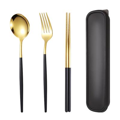 China Sustainable 18/8 Stainless Steel Flatware Gold Silver Portuguese Cutlery Travel Set Spoon Fork Chopsticks for sale