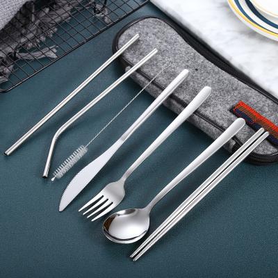 China Sustainable Portable Utensils Travel Camping Cutlery Set 304 (18/10) Stainless Steel 8 Piece Flatware Set for sale