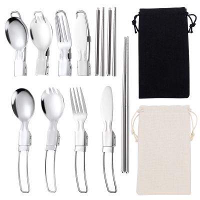 China Sustainable 18/8 Stainless Steel And Flatware Sets Folding Camping Type Flatware Cutlery for sale