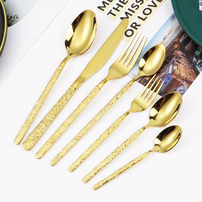 China Viable Luxury Gold Stainless Steel Knife Fork Ice Spoon Bulk Tea Spoons Flatware Spoon Set for sale