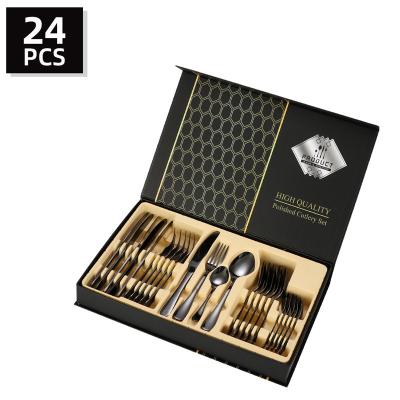 China Amazon Sustainable Hot Selling 1010 Handle Stainless Steel Classic Cutlery 24pcs Set With Gift Box for sale