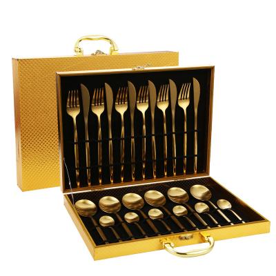 China Sustainable Promotional 24 Piece Gold Matte Cutlery Set Stainless Steel For Wedding for sale