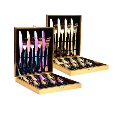 China Factory Direct Sale Viable 16 Pieces Stainless Steel Cutlery Set With Gold Gift Case Service For 4 Person for sale