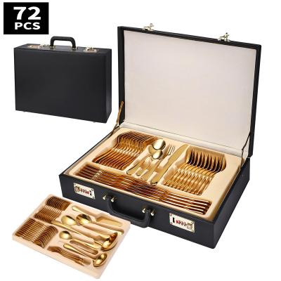 China Factory Direct Sale 72pcs Stainless Steel Metal Gold Flatware Spoon Cutlery Set Workable for sale