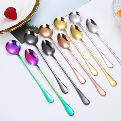 China Fashional Stainless Steel Long Handle Durable Colorful Tea Coffee Ice Cream Spoon for sale