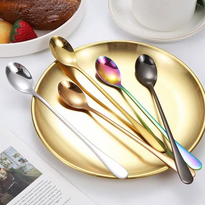 China Specifications Sustainable Wholesale Two Ice Spoon Stainless Steel Handle Coffee Cocktail Along Stirring Spoons for sale