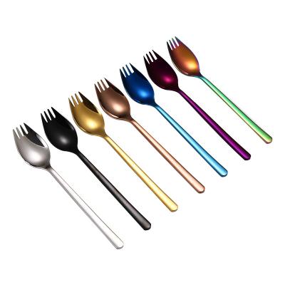 China Viable wholesale colorful titanium spoon 304 (18/8) stainless steel salad fork metal spaghetti spork for sale