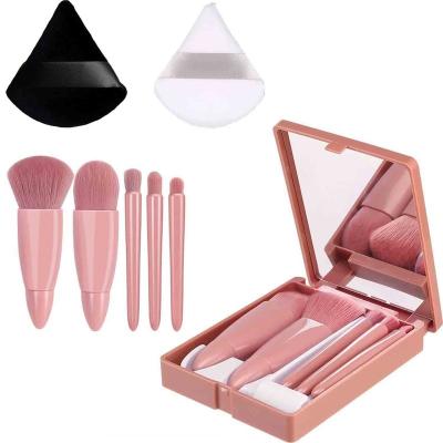 China Convenient Travel Brush Easy-taken Travel Makeup Brush&Triangle Powder Puffs set,5pcs Mini Complete Function Cosmetic Brushes Kit with Mirror,2pcs Found for sale