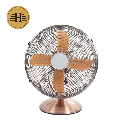 China Retro Hotel Metal Table Electric Fan With 4 Pieces Of Aluminum Fan Blade for sale