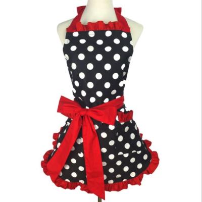 China Eco-frienly Retro Apron Women Polka Dot Cute Lace Dress Kitchen Beauty Cooling Party Aprons With Pockets for sale