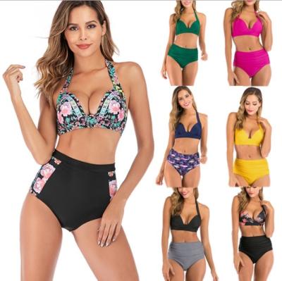 China Wholesale And Customized Breathable High Waist Swimwear Women Ruffle Vintage Runner Swimwear Two Piece Bikini for sale