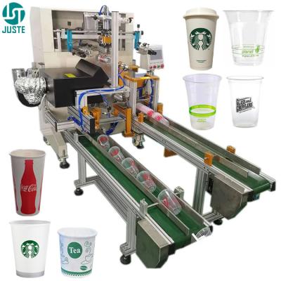 China Papierbecher Seidenbildschirmdruckmaschine Voll automatisches Laden PET PP Becher Bildschirmdruckmaschine Für Plastik Wasser Kaffeetasse zu verkaufen