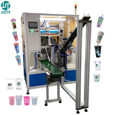 China Volledig automatische auto cup schermprinter Een 3 Multi-Color schermprinter voor plastic honing potten kleine fles Te koop