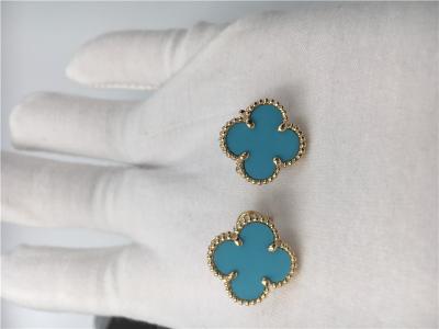 China Oro amarillo dulce de los earstuds 18k de Van Cleef Arpels Alhambra con turquesa en venta