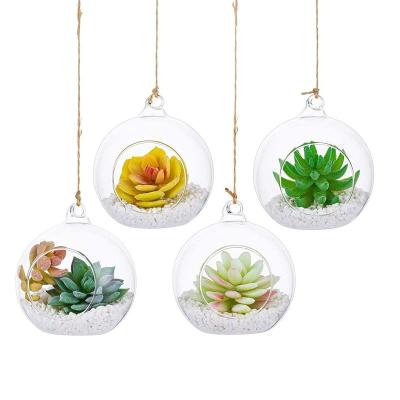 China Eco-friendy Flat Bottom Hanging Glass Balls Ornament Mini Succulent Plant Greenhouse Home Decoration Gift for sale