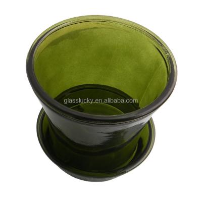 China eco-friendly unique colored glass flower pot with holder glass pot wholesale for sale