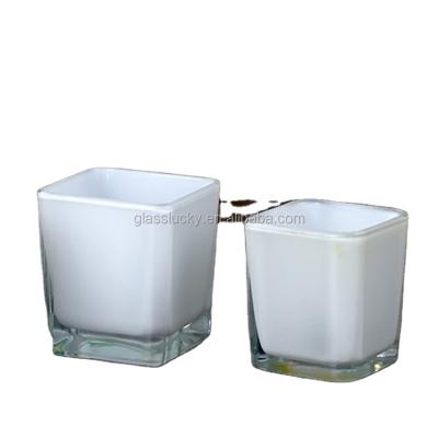 China Fashionable wholesale black and white square shot glass candle holder for art deco for sale