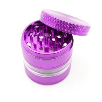 China Smoking Accessories 4Parts Diameter 63mm CNC Removable Aluminum Screen Aluminum Clear Window Weed Grinder for sale