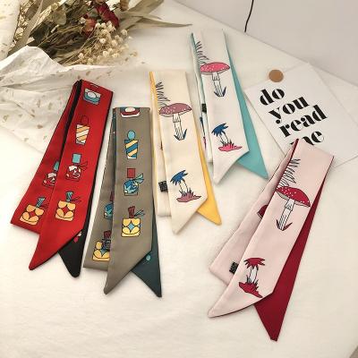 China Women's Soft Touch Feeling 90*5cm Shrink Neck Silk Belt Scarf Decoration Bag Handle Hair Band Silk Scarves for sale