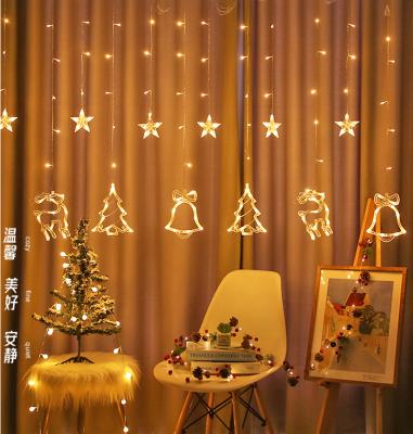 China Popular Indoor Amazon Christmas Decoration Lights Christmas Bell Tree Star Reindeer String Lights Indoor Curtain Lights LED Home Festival Decoration New Design for sale