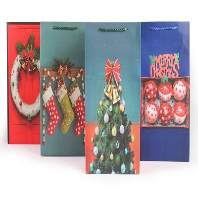 China 2021Christmas Wine Recyclable Paper Bags Eco Friendly Gift Bags Custom Logo Wine Bottle Paper Bag For Packaging for sale