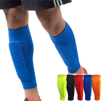 China Honeycomb Pads Custom Football Shin Guard Calf Compression Sleeve Brace Support Pads Benken Soccer Leg Strap Guard for sale