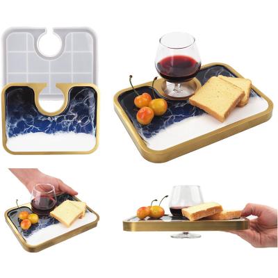 China M032 Home Appliance Rolling Tray Epoxy Resin Mold Wine Breakfast Tray Resin Casting Molds Large Resin Mold For Dinner Dish for sale