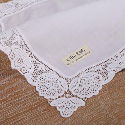 China Vintage A008: White Premium Cotton Lace Handkerchiefs Crochet Handkerchiefs For Women / Ladies Wedding Gift for sale