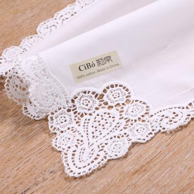 China Vintage A005-R: White Premium Cotton Lace Handkerchiefs Crochet Handkerchiefs For Women / Ladies Wedding Gift for sale