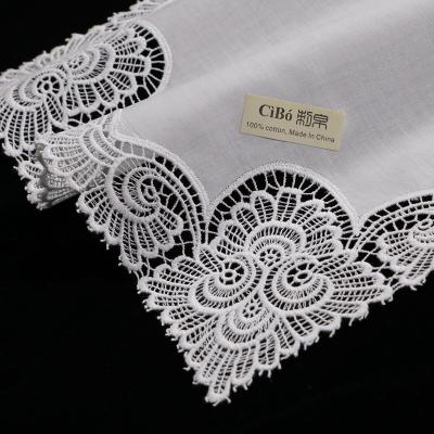 China Vintage A003: White Premium Cotton Lace Handkerchiefs Crochet Handkerchiefs For Women / Ladies Wedding Gift for sale