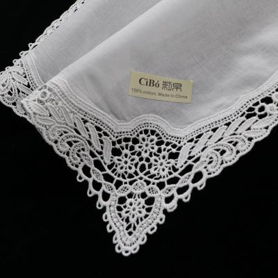 China Vintage A009: White Premium Cotton Lace Handkerchiefs Crochet Handkerchiefs For Women / Ladies Wedding Gift for sale