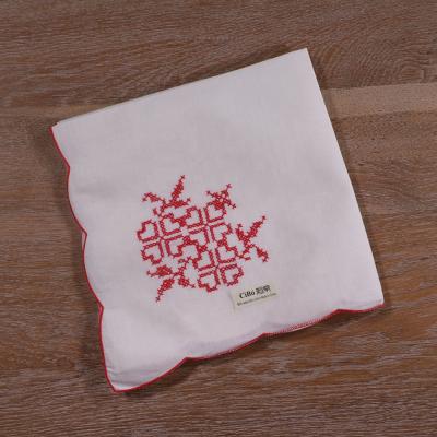 China Reusable Beige Hand Embroidery Cotton Ramie N059 Bow Curve Edge Red Dinner Napkins 20