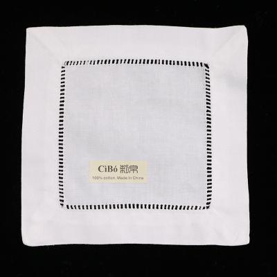 China N009 CLASSIC: 100%Cotton White Hemmed Cocktail Napkins 6