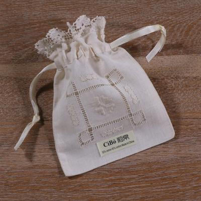 China B015 Gift Cream Ramie Cotton Hand Embroidery Gift Bags Sachet Bags Travel Pouch Drawstring Bag for sale