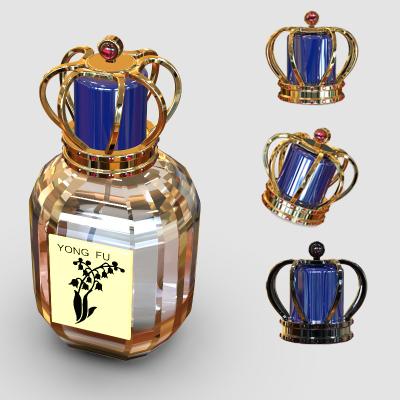 China Non Spill Noble Circle And Perfume Bottle Set High Grade Zinc Alloy Glass Auger Crown Soft Caps for sale