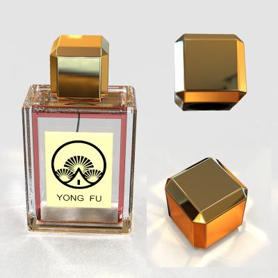 China Non Spill Zinc Alloy Square High Grade Geometric Glass Perfume Bottles Bottle Caps for sale