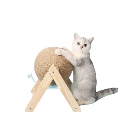 China Fashionable Wooden Cat Scratching Ball Toy Cat Wheel Shaft Lathe Claw Toy Grinding Cat Scratching Pole for sale