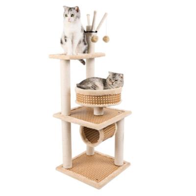 China Wholesale Cheap Sustainable Cat Toy Furniture Wood Plush Cat Tower Tree Toys Popular Scratching Post Cat Tree for sale