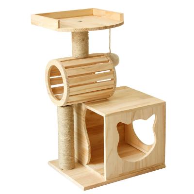 China Cat House Solid Wood Wooden Indoor Viable Cat Climbing Platform Play House for sale