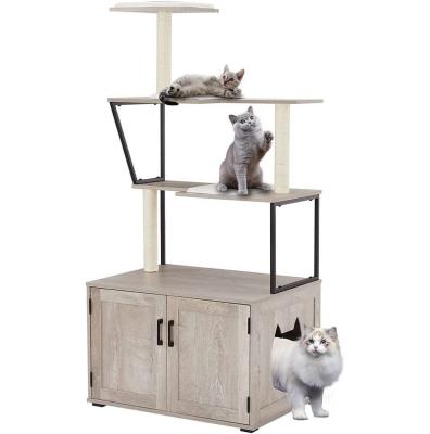 China Viable Hidden Indoor Use Cat House With Scratching Board Tree Tower Bathroom Furniture for sale