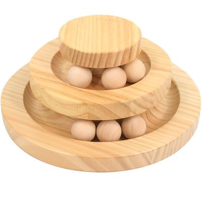 China 2023 Viable Hot Sale Double Layer Wooden Circular Track Lathe Ball Interactive Track Cat Toy Chasing Turntable for sale