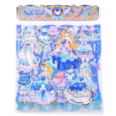 China Wholesale Decorative Sticker SHANLE Kawaii Girl Dress Up Puffy Sticker Princess Gold Foil PVC Custom Cute High Quality Sticker For Kids Cartoon for sale