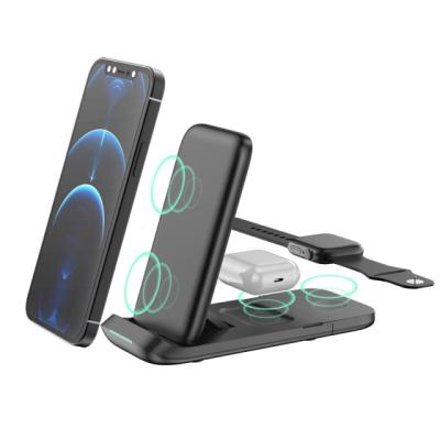 China Mobile Phone Watch Earphone Charging Mobile Phone Foldable Portable Wireless Watch Charger Fast Wireless Charging Station 15W 3 in 1 Wireless Charger for sale