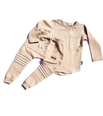 China Cotton Breathable Khaki Color Long Sleeve Two Piece Spring Casual Loose Pants Boys Crewneck Pocket Shirts Suits for sale