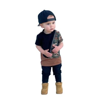 China Breathable Custom Baby Boy Fabric Splicing Shirt With Zipper Summer Shorts Cool Sleeve Boy Top for sale