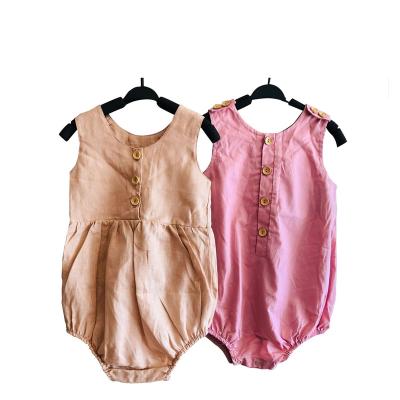 China Polyester/Cotton Baby Sleeveless Neutral Canvas Rompers Bubble Onesie O Oversized Bubble Neck for sale